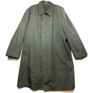 Koratron Topcoat Men's 44 Olive Green Rain Fair Pockets Long Sleeve Collared